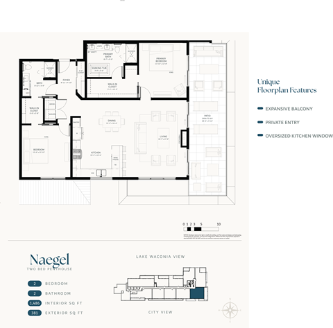 Floor plan for 2 beds, 2 baths, 1486 sqft